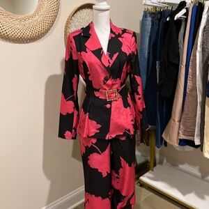 Magnolia Black and Pink Floral Pantsuit for Elegant Occasions
